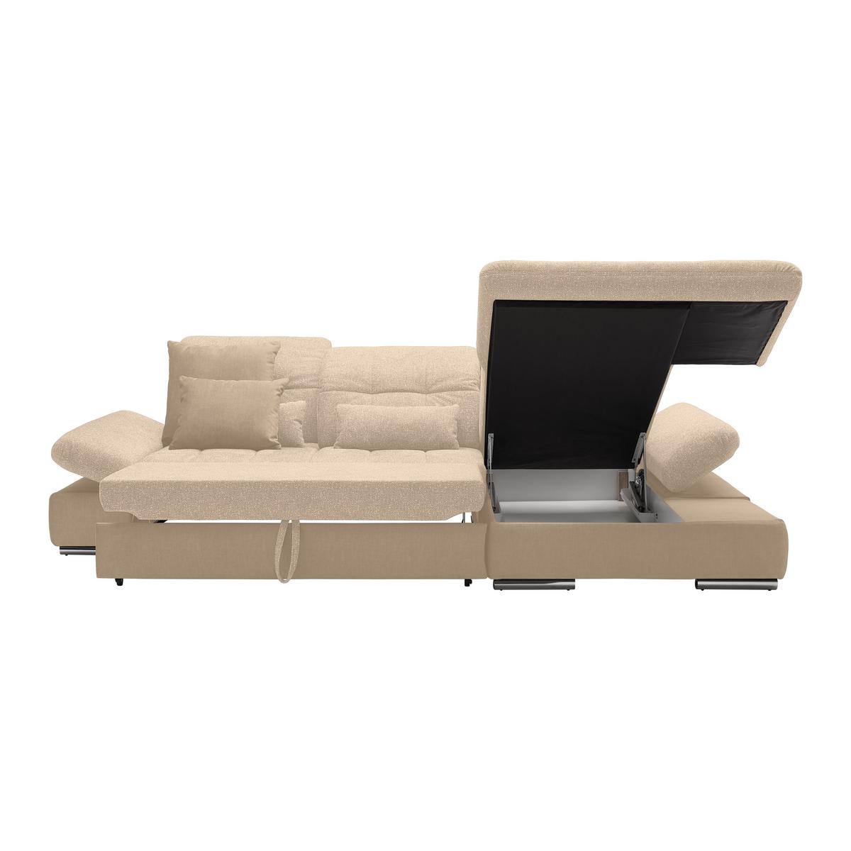 Wohnlandschaft Sanfino Beige - Chromfarben/Beige, KONVENTIONELL, Holz/Textil (305/79-96/199cm) - Premium Living
