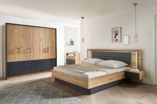 Bettanlage Bilbao Extra ca. 180x200 cm Grau/Eiche - Eichefarben/Grau, Design, Holzwerkstoff/Textil (180/200cm) - Rauch Möbel