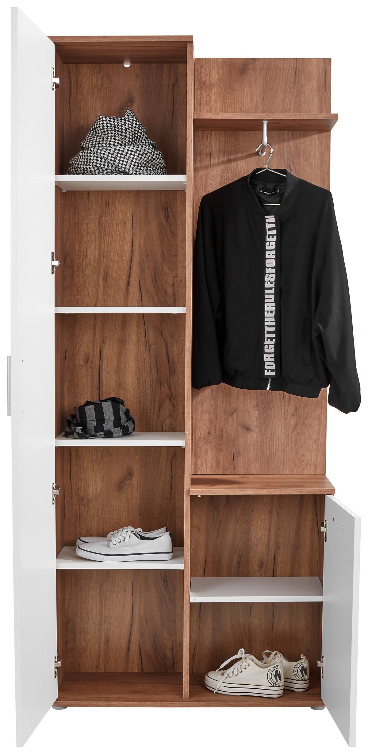 Predsoblje Xara - bijela/boje hrasta, Moderno, staklo/drvni materijal (80/189/30,5cm) - Modern Living