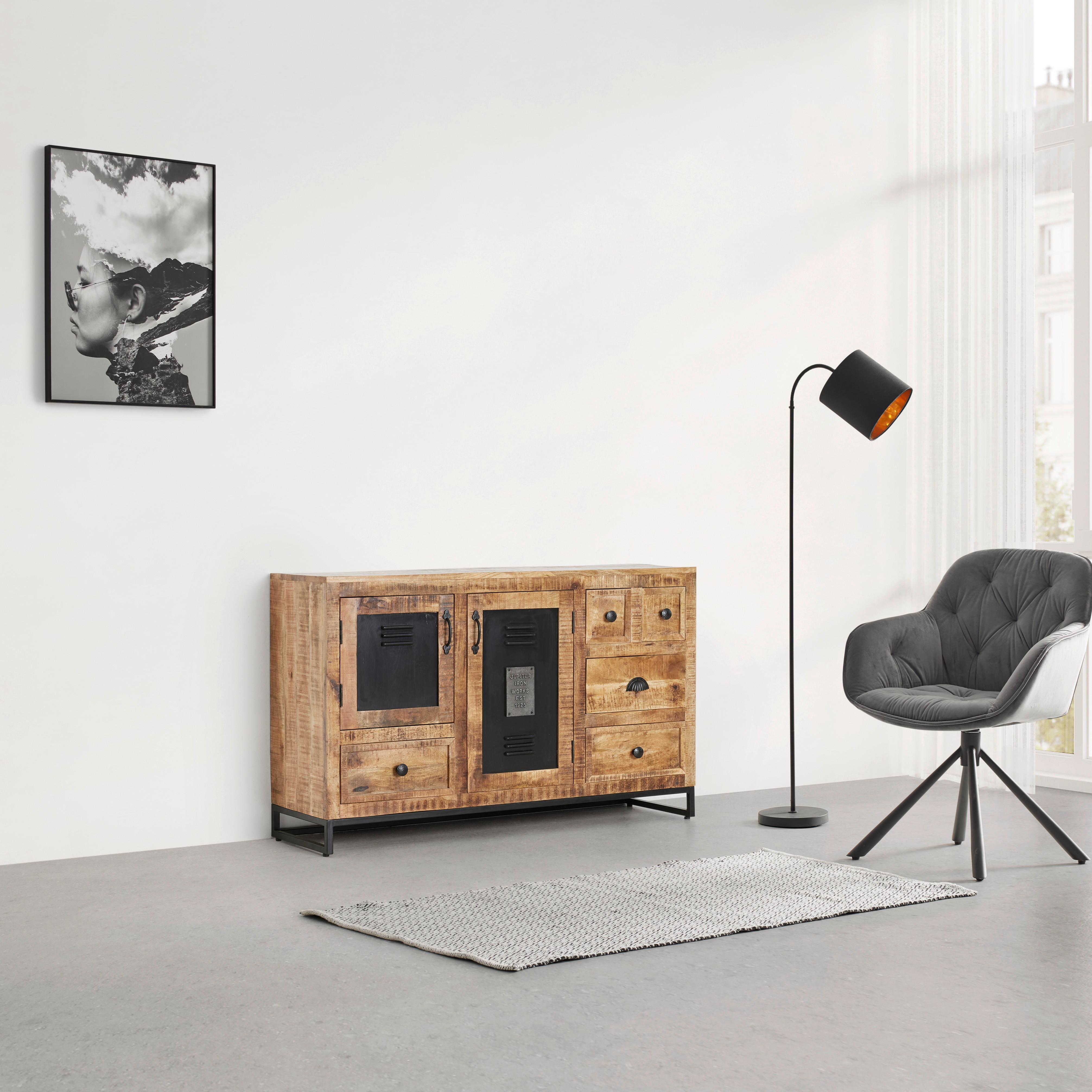Sideboard Leya Naturfarben/Schwarz - Schwarz/Naturfarben, LIFESTYLE, Holz/Metall (130/80/40cm) - Premium Living