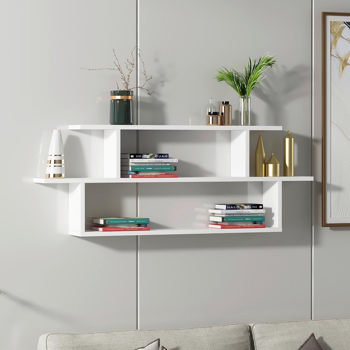 Stenski Regal Seneca - bela, Design, leseni material (120/44,6/14,6cm) - MID.YOU