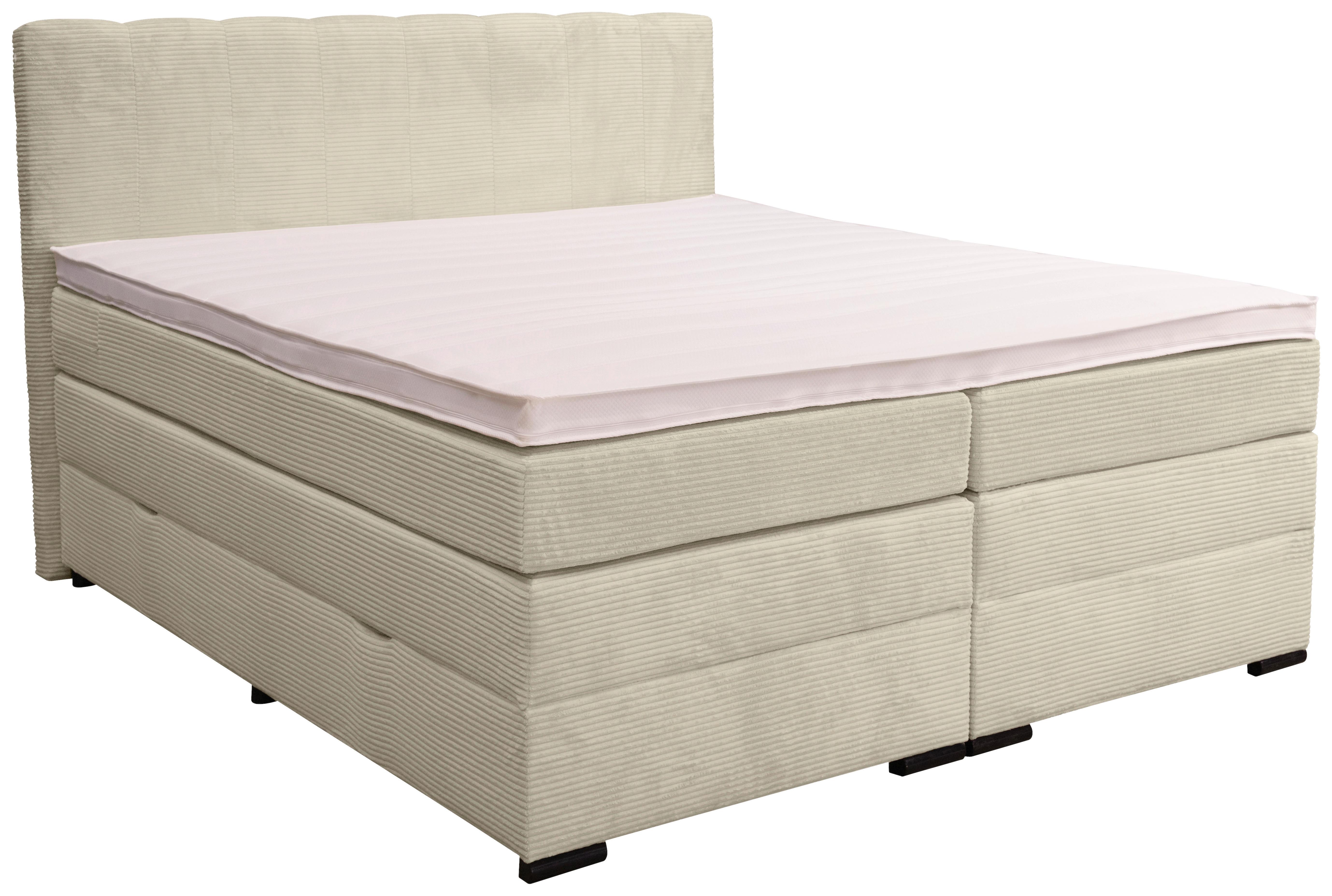 Boxspringbett Malaga ohne Fußteil Beige ca. 160x200cm - Beige/Silberfarben, KONVENTIONELL, Holz/Holzwerkstoff (160/200cm) - Premium Living