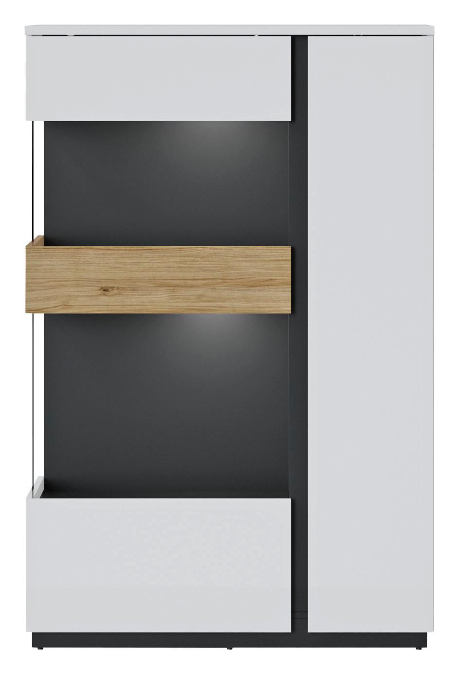 Vitrina Novena, Bela, Črna, Barva Hrasta - črna/barve hrasta, Trend, umetna masa/steklo (98/149,5/40cm)
