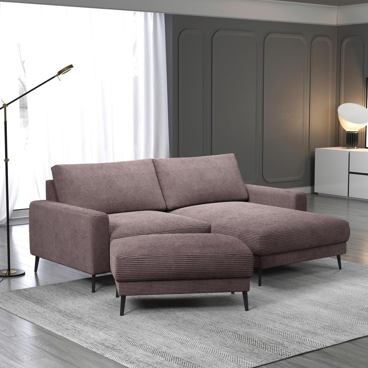 Wohnlandschaft Cora Altrosa - Altrosa/Schwarz, MODERN, Holz/Textil (223/86/161cm) - Mömax