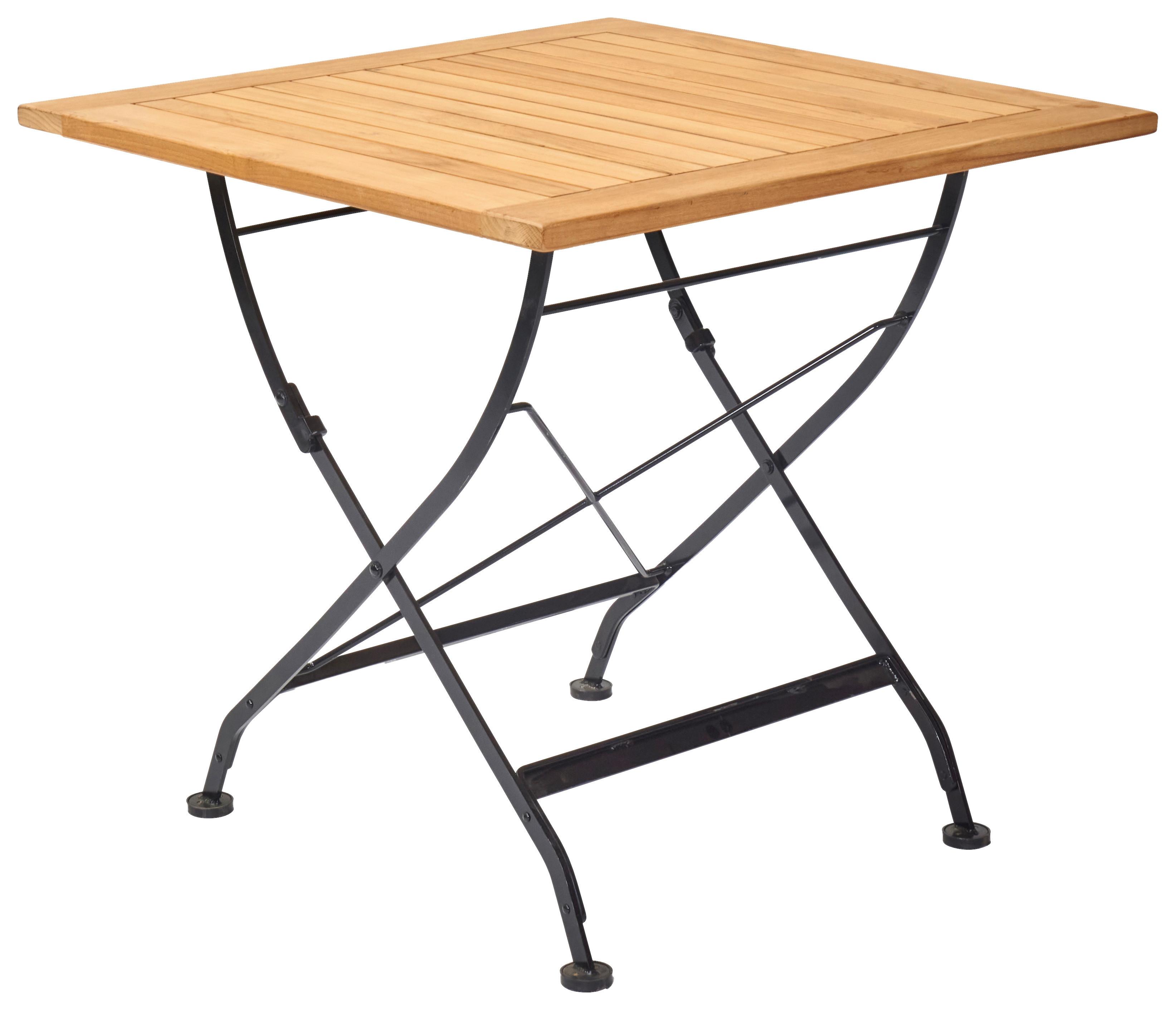 STÓŁ OGRODOWY SKŁADANY MÜNCHEN - kolor naturalny/czarny, Romantik / Landhaus, metal/drewno (80/80/75cm) - Ambia Garden