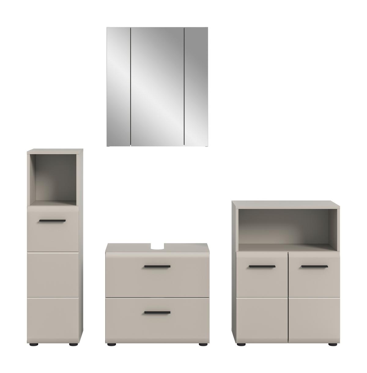 Badezimmer Ice Kaschmir 4-teilig - Kaschmir/Schwarz, Trend, Glas/Holzwerkstoff (150cm) - MID.YOU
