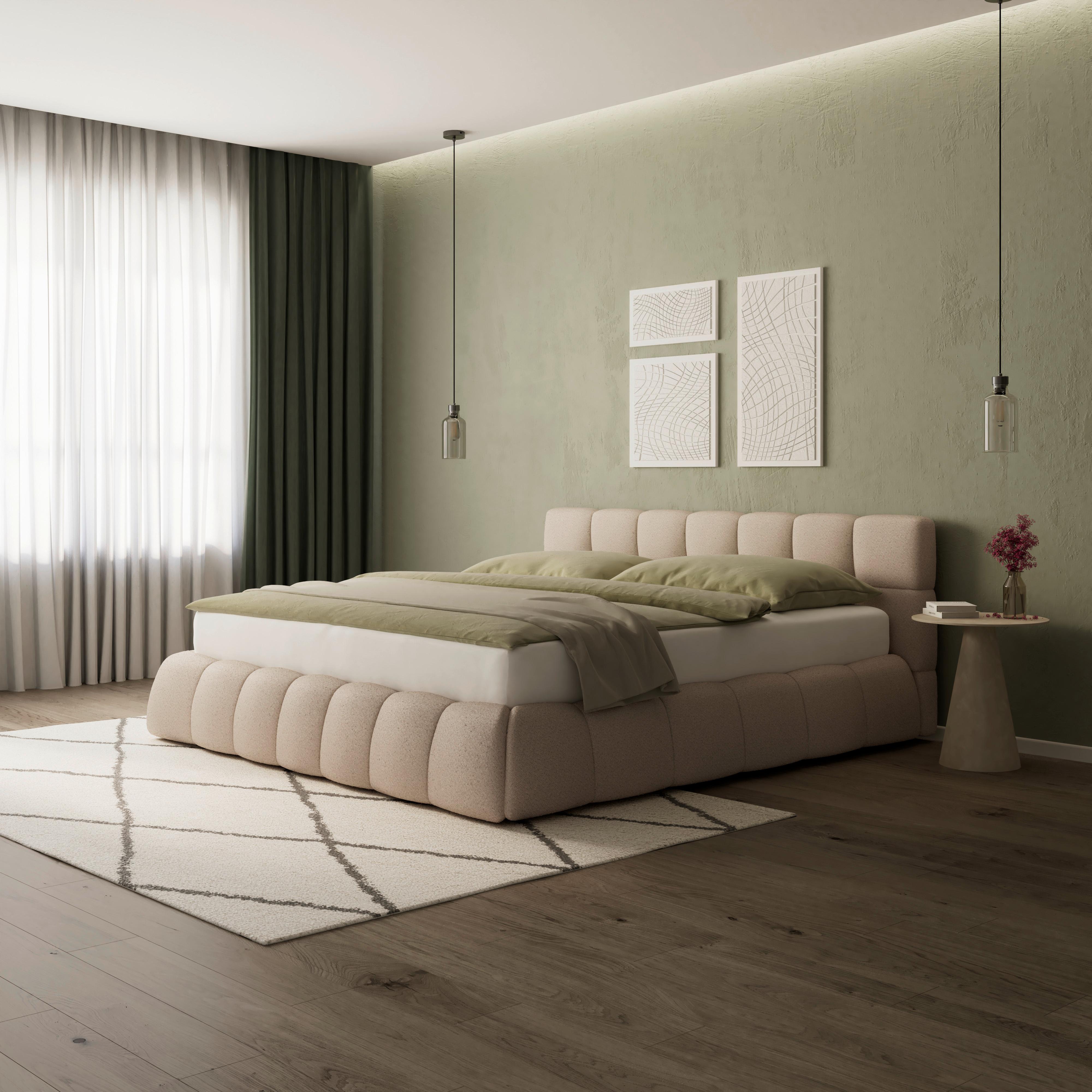 Polsterbett Marija ca. 180x200 cm Braun - Edelstahlfarben/Naturfarben, MODERN, Holz/Textil (180/200cm) - Bessagi Home