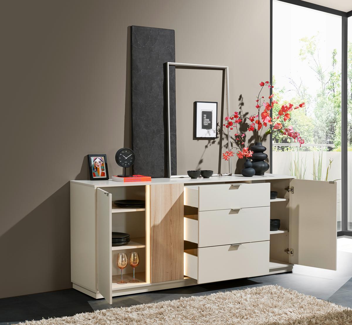 Sideboard Alex Kaschmir ca. 193x83x40cm - Kaschmir/Silberfarben, Design, Holzwerkstoff/Kunststoff (193/83/40cm) - MID.YOU