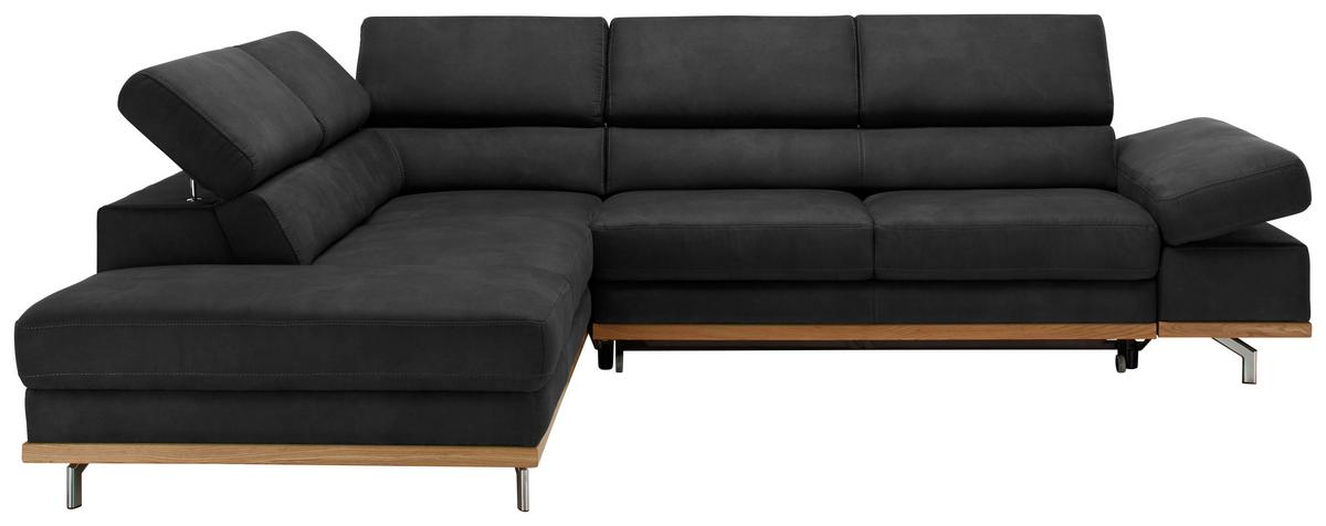 Wohnlandschaft Carmen in Schwarz mit Bettfunktion - Chromfarben/Schwarz, KONVENTIONELL, Holz/Textil (226/93/292cm) - Based