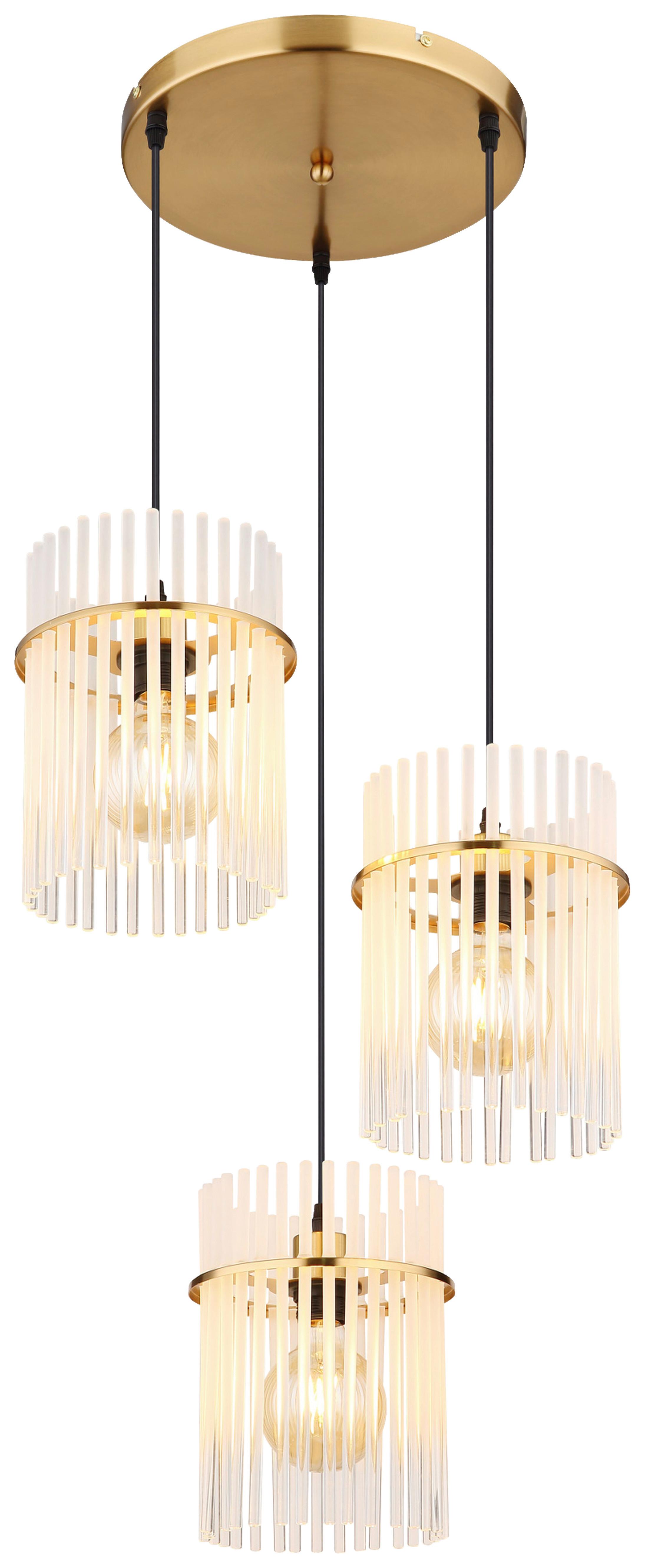 HÄNGELEUCHTE 15698-3HRM - Goldfarben, Konventionell, Glas/Metall - Globo