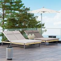Gartenliege Elenyi creme/grau Metall/Outdoorstoff/Holz - Greige, MODERN, Holz/Textil (130/95/200cm) - Bessagi Garden