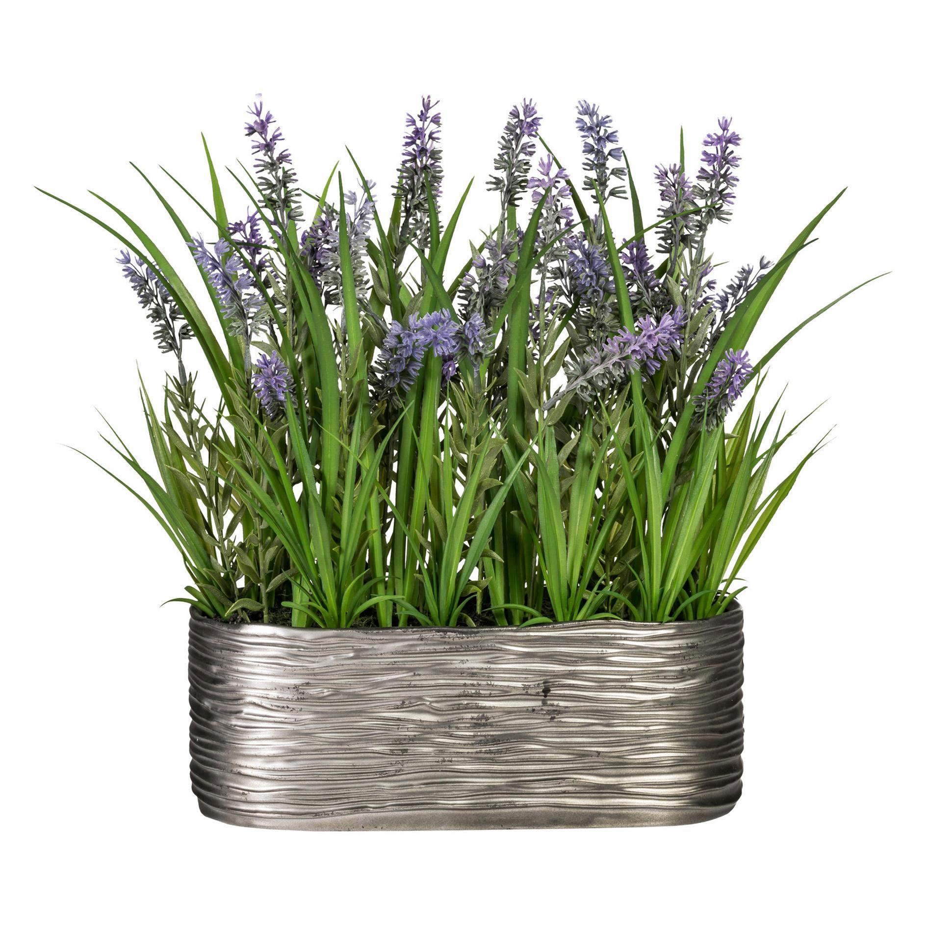 Kunstblume in Grün/Lila im Keramiktopf H ca. 35 cm - Lila/Grün, Kunststoff (35cm)