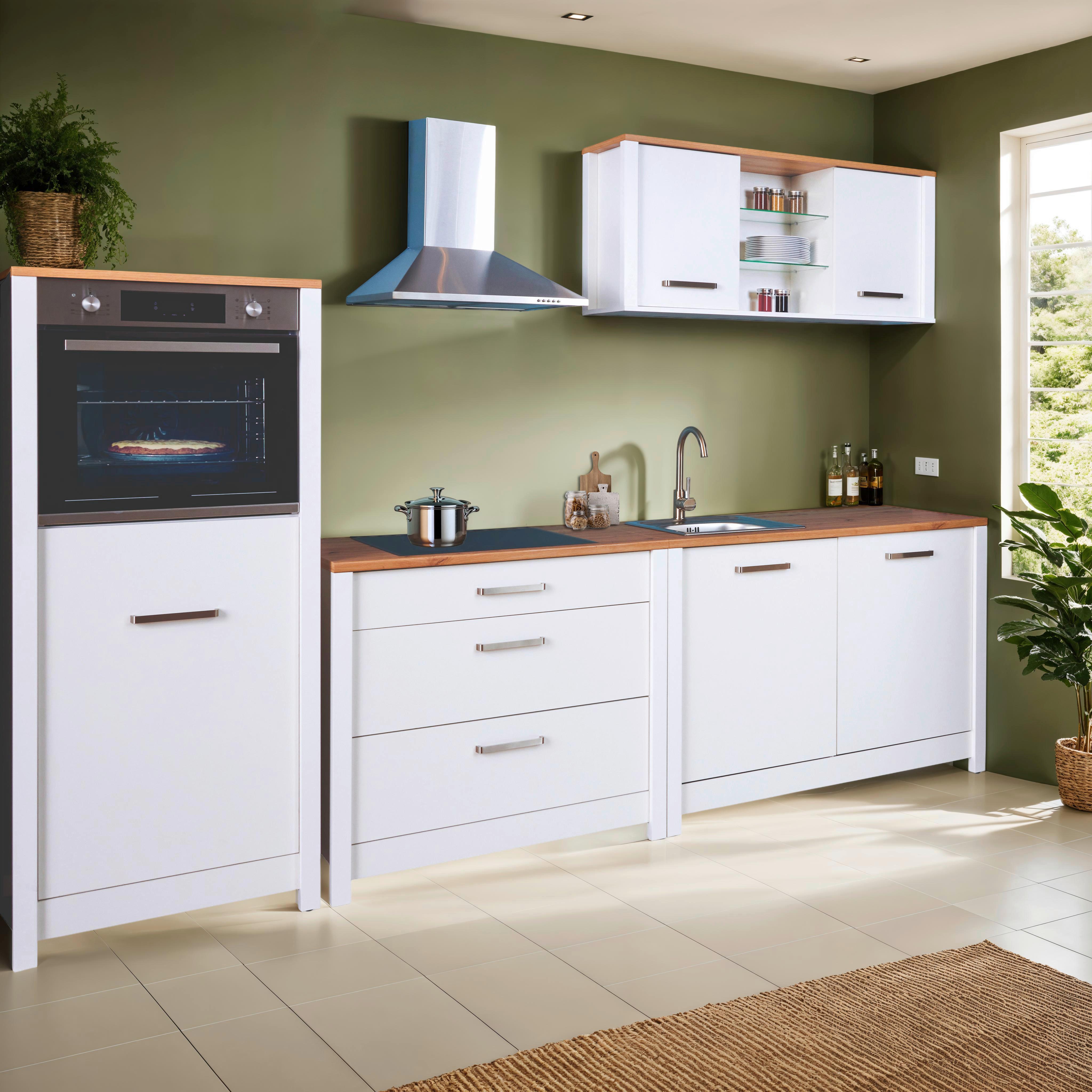 Küchenleerblock Bundle 4-Sorba o. Geräte Weiß - Silberfarben/Weiß, MODERN, Glas/Holzwerkstoff (300cm) - home24