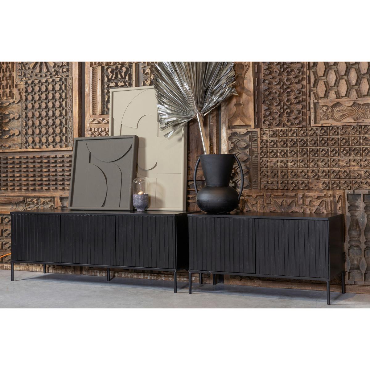 Lowboard Gravure Schwarz B: 100cm - Schwarz, Design, Holz/Metall (100/56/44cm) - Livetastic