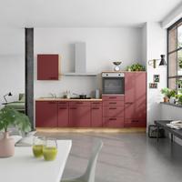 Küchenblock Easytouch Low m. Geräten Dunkelrot - Eichefarben/Schwarz, MODERN, Holzwerkstoff/Metall (300cm) - Nobilia