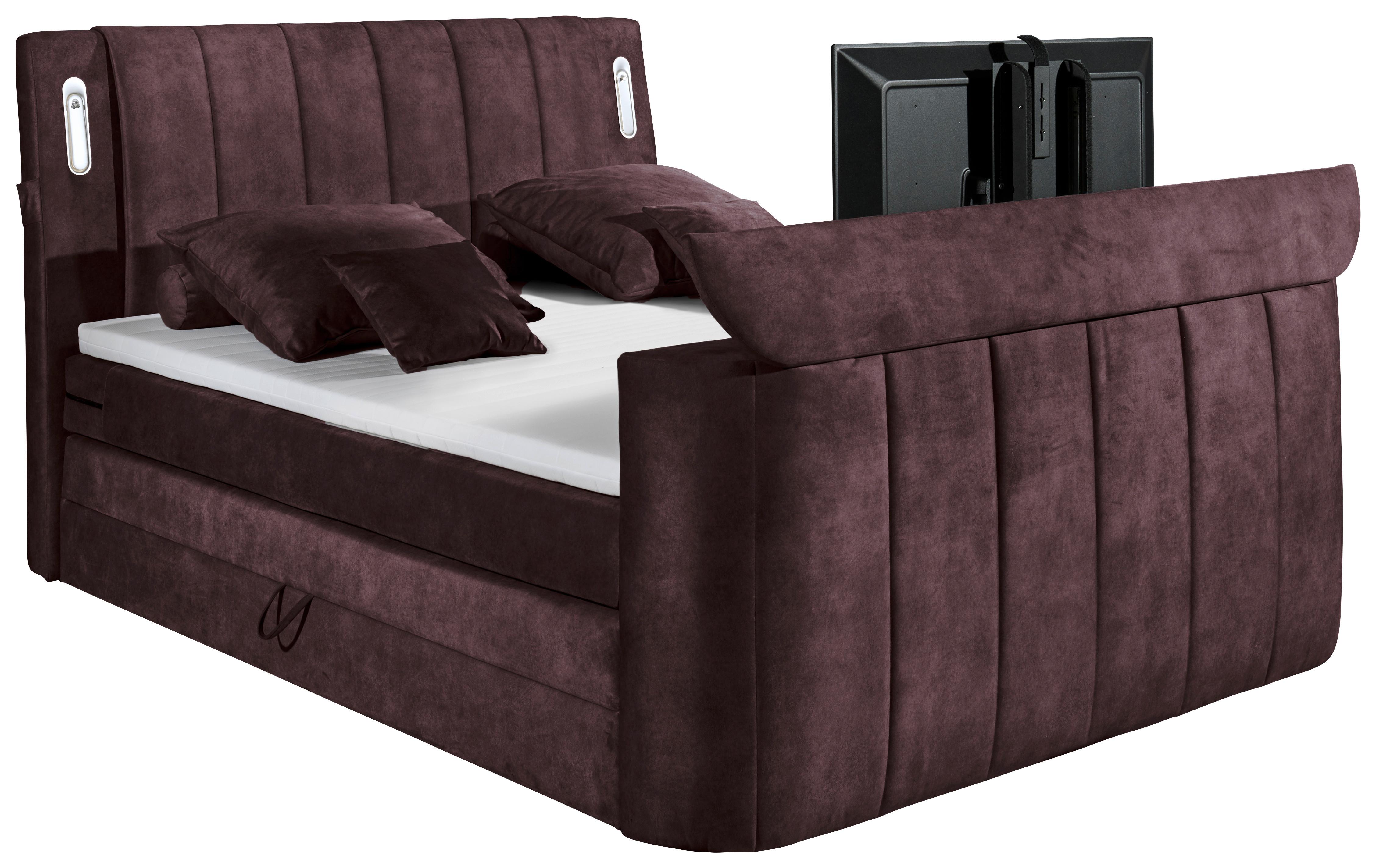 Boxspringbett Dallas m. LED ca. 180x200 cm Aubergine - Aubergine, MODERN, Holzwerkstoff/Kunststoff (180/200cm) - MID.YOU