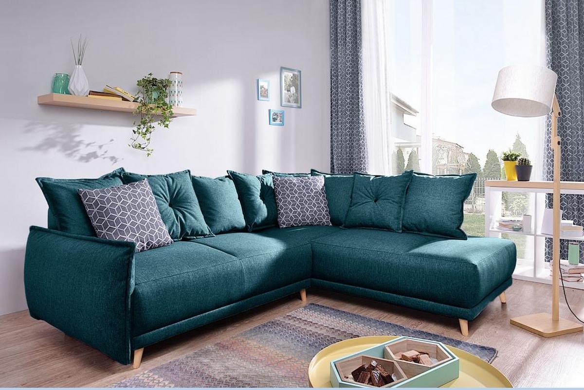 Eckschlafsofa in Türkis ´LAZY LUKKA´ - Dunkelgrau/Petrol, Basics, Textil (235/190cm) - MID.YOU