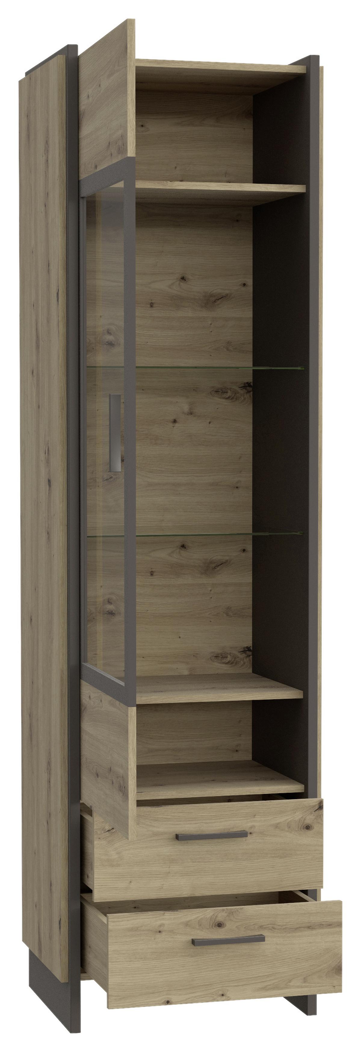 Vitrina Flash, Barva Hrasta, Siva - siva/barve hrasta, Moderno, umetna masa/steklo (57,4/204,5/41,3cm) - Hom`in