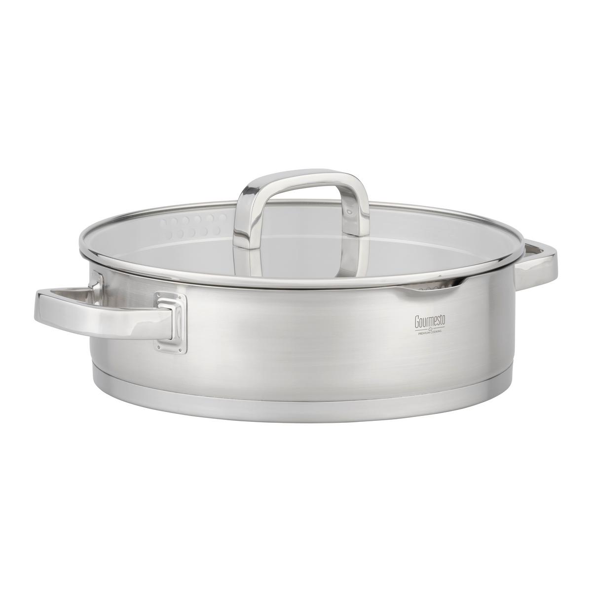 Servierpfanne Silver Line Edelstahlfarben Ø Ca. 28cm - Klar/Edelstahlfarben, Konventionell, Glas/Metall (28/8cm) - Gourmesto