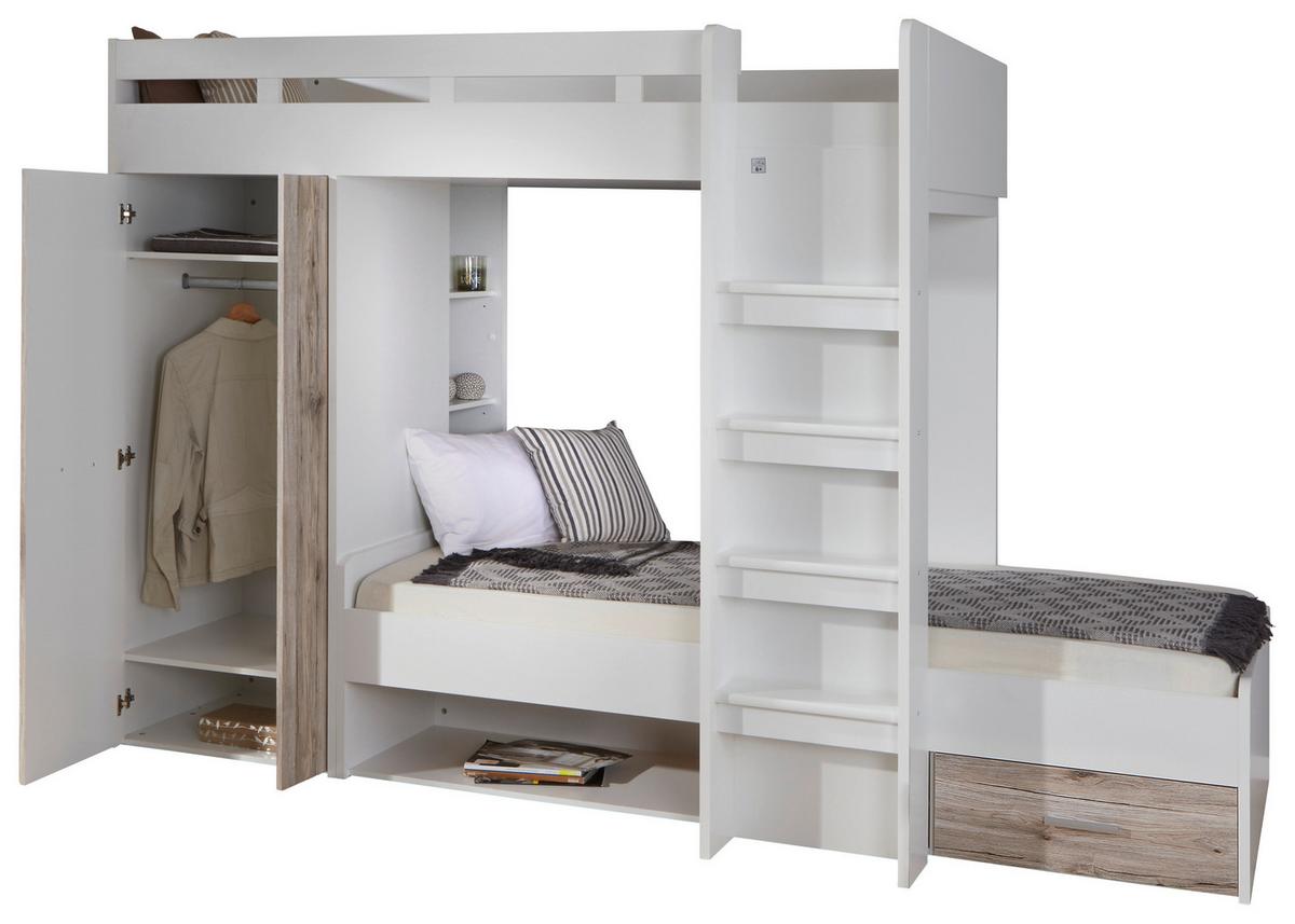 Emeletes Ágy Maxi - tölgyfa színű/fehér, Konventionell, faalapú anyag (90/200cm) - MID.YOU
