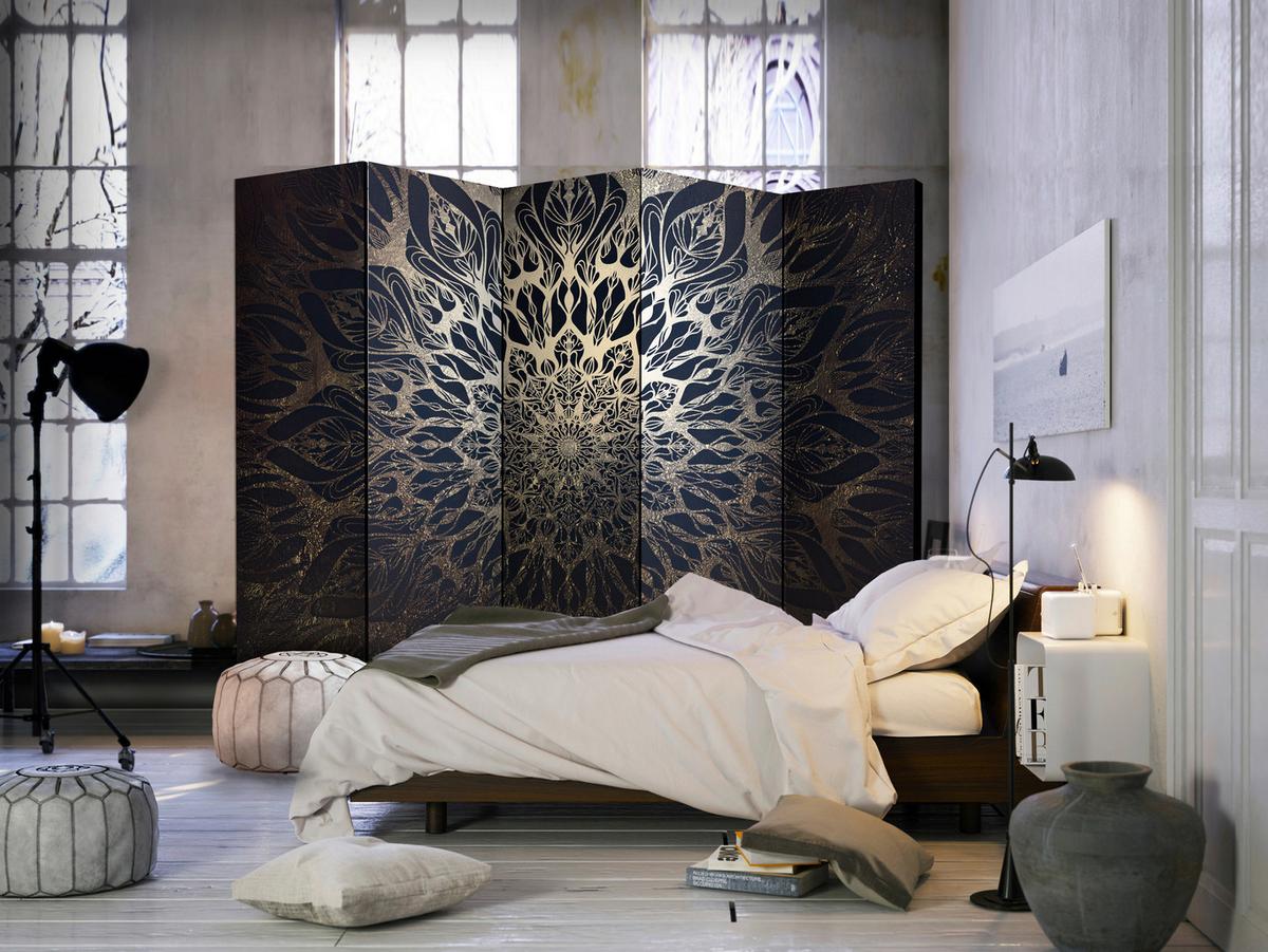 Paravan Spider Web I, 5-Delni, Akustičen - rjava/temno modra, Basics, umetna masa/tekstil (225/172/3cm) - artgeist