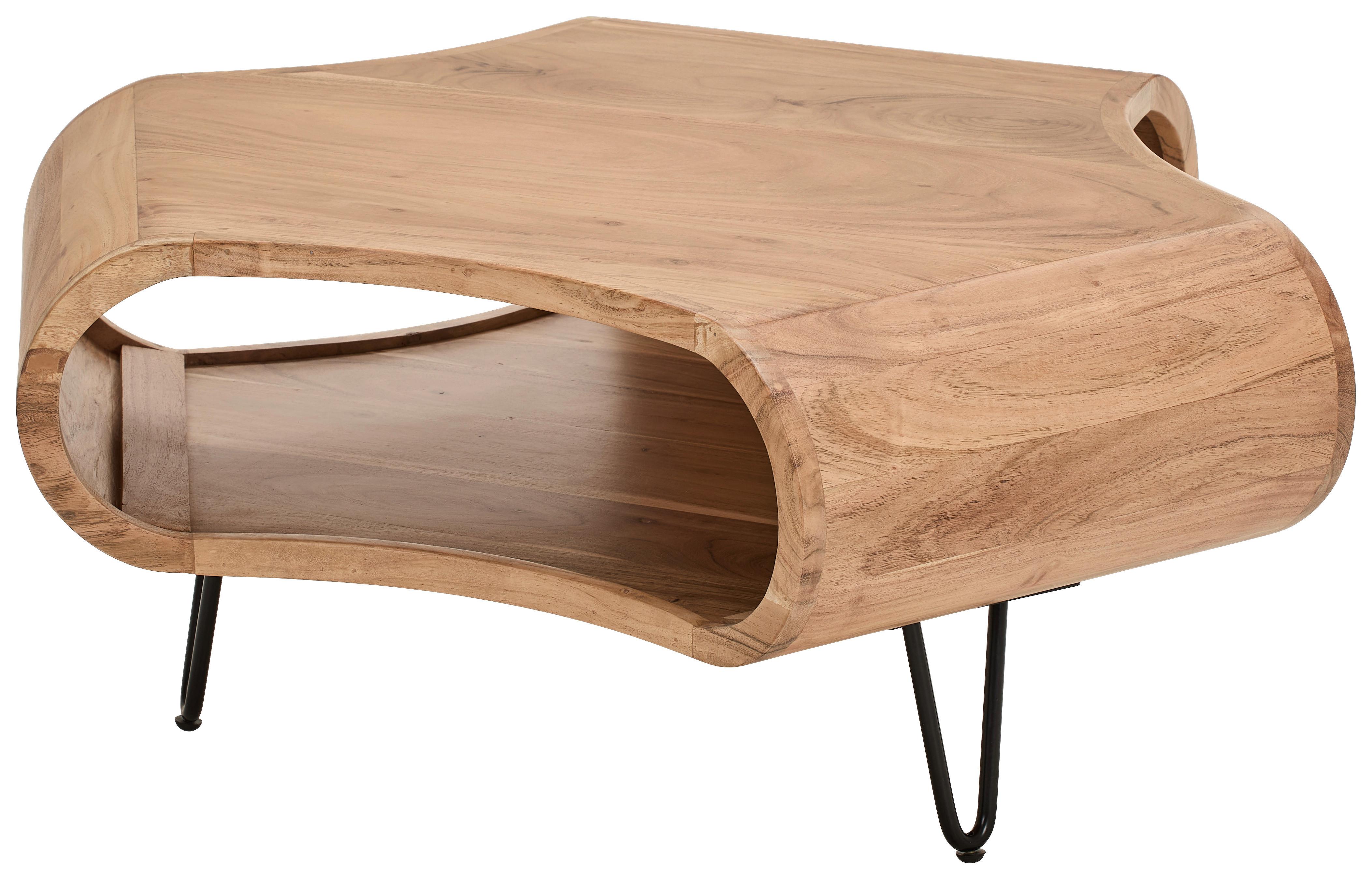 STOLIK KAWOWY MAGDALENA  -EXKLUSIV- - kolor akacjowy/czarny, Design, metal/drewno (95/95/39cm) - Carryhome