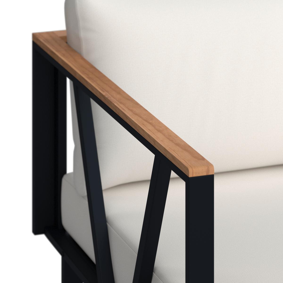 Loungegarnitur Loretta Creme Metall/Holz/Outdoorstoff - Creme/Schwarz, MODERN, Holz/Textil (80/75/80cm) - Bessagi Garden