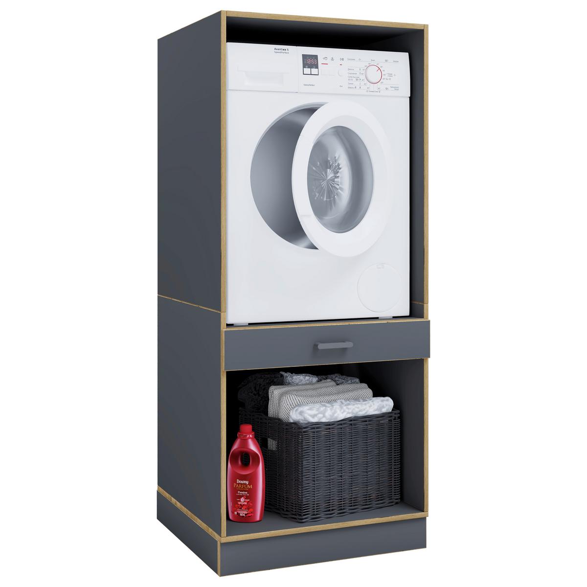 Waschmaschinenschrank Rislo - Honigeiche/Anthrazit, Trend, Holzwerkstoff/Kunststoff (67/162/68cm) - MID.YOU