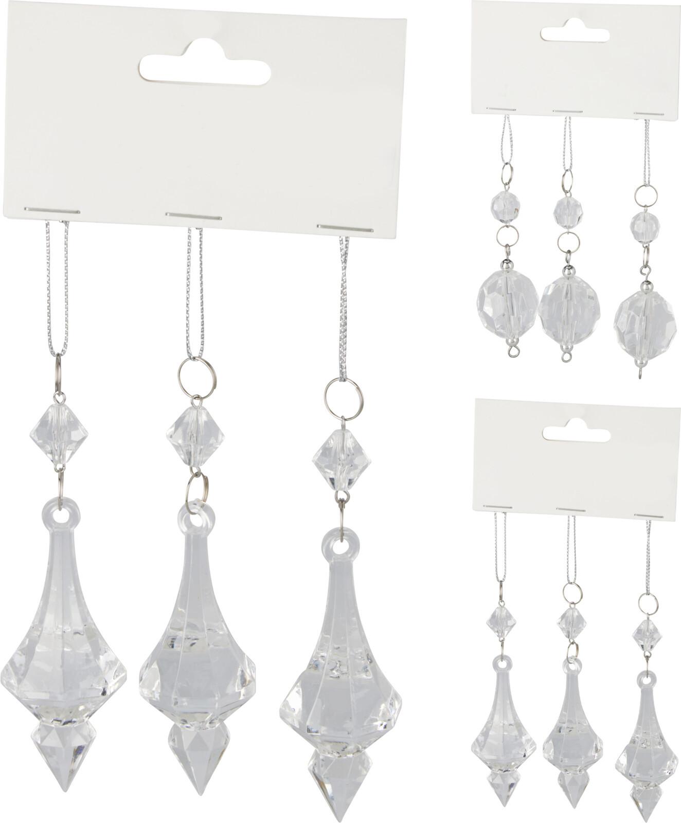 Set decorațiuni de agățat 3/1 cca. 2,5x9 cm Diamand - alb, Basics, plastic (2,5/9cm)