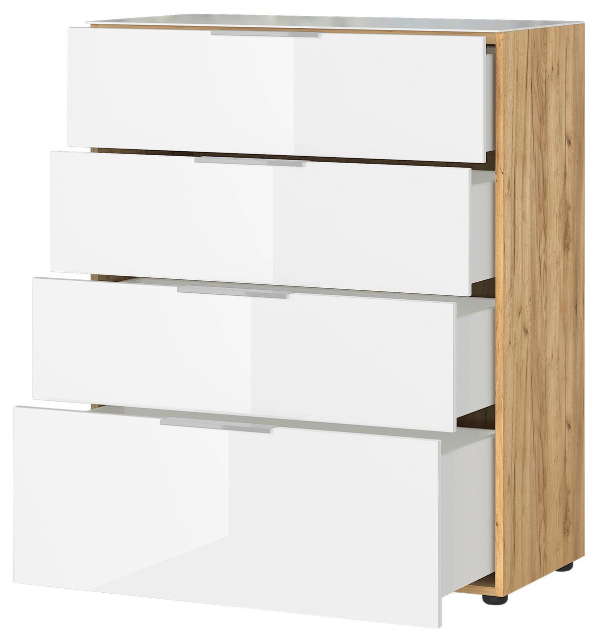 KOMMODE GW-OAKLAND - Chromfarben/Eichefarben, KONVENTIONELL, Glas/Holzwerkstoff (83/101/42cm) - Germania