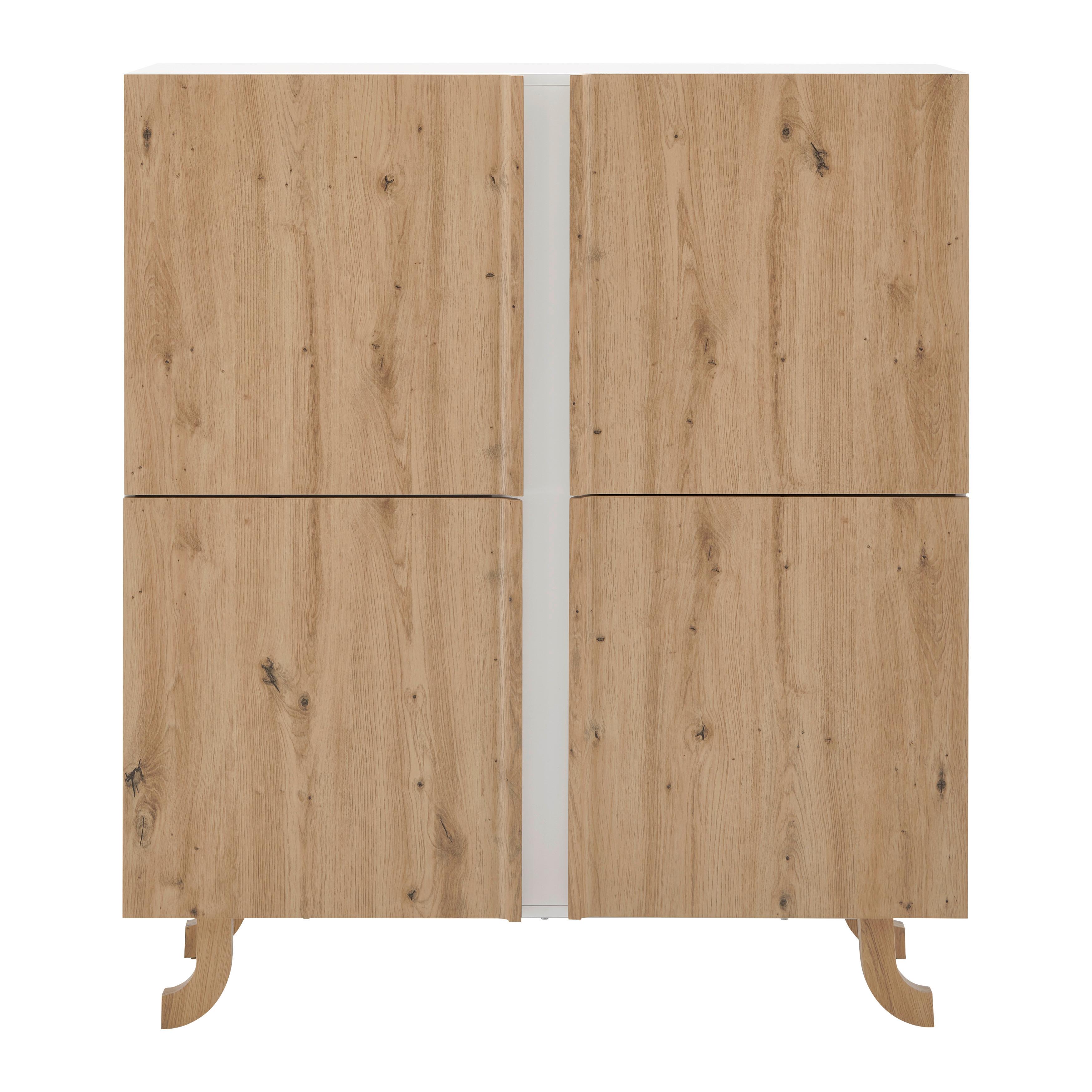 Highboard Massivholz "Vira", aus Kiefer - Weiß/Kieferfarben, MODERN, Holz (110/43/125cm) - Bessagi Home