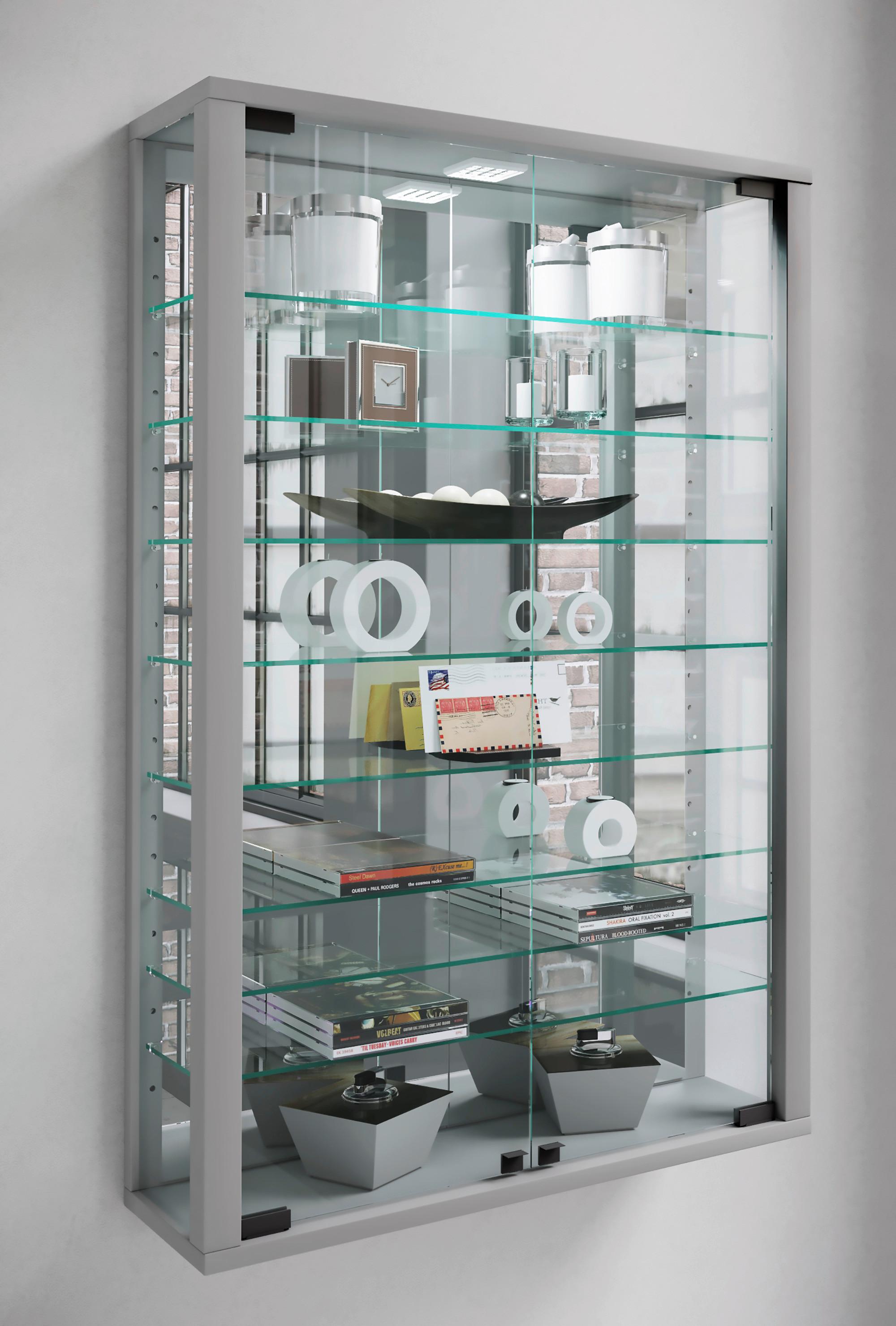 Hängevitrine Vitrosa ca. 59x91x18 cm Silberfarben - Silberfarben/Schwarz, MODERN, Glas/Holzwerkstoff (59/91,3/18cm) - MID.YOU