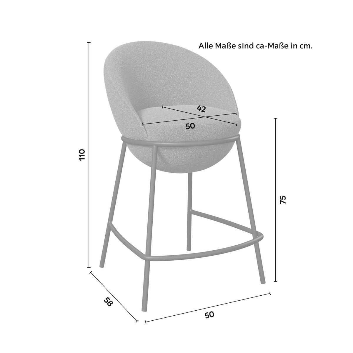 Barhocker Zoa Grau Struktur Gepolstert - Schwarz/Grau, MODERN, Holz/Textil (50/110/58cm) - Bessagi Home