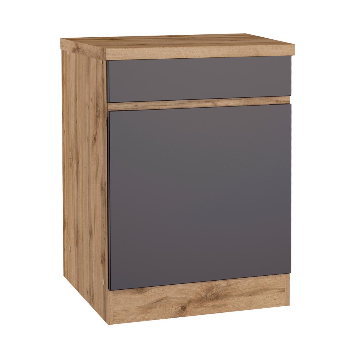Küchenunterschrank Turin ca. 60x86 cm Grau/Wotan Eiche - Eiche Wotan/Grau, Design (60/86/60cm) - Held