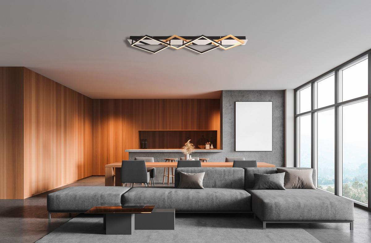LED-DECKENLEUCHTE 67847-48 - Goldfarben/Opal, Design, Kunststoff/Metall (104,5/35,5/7cm) - Globo