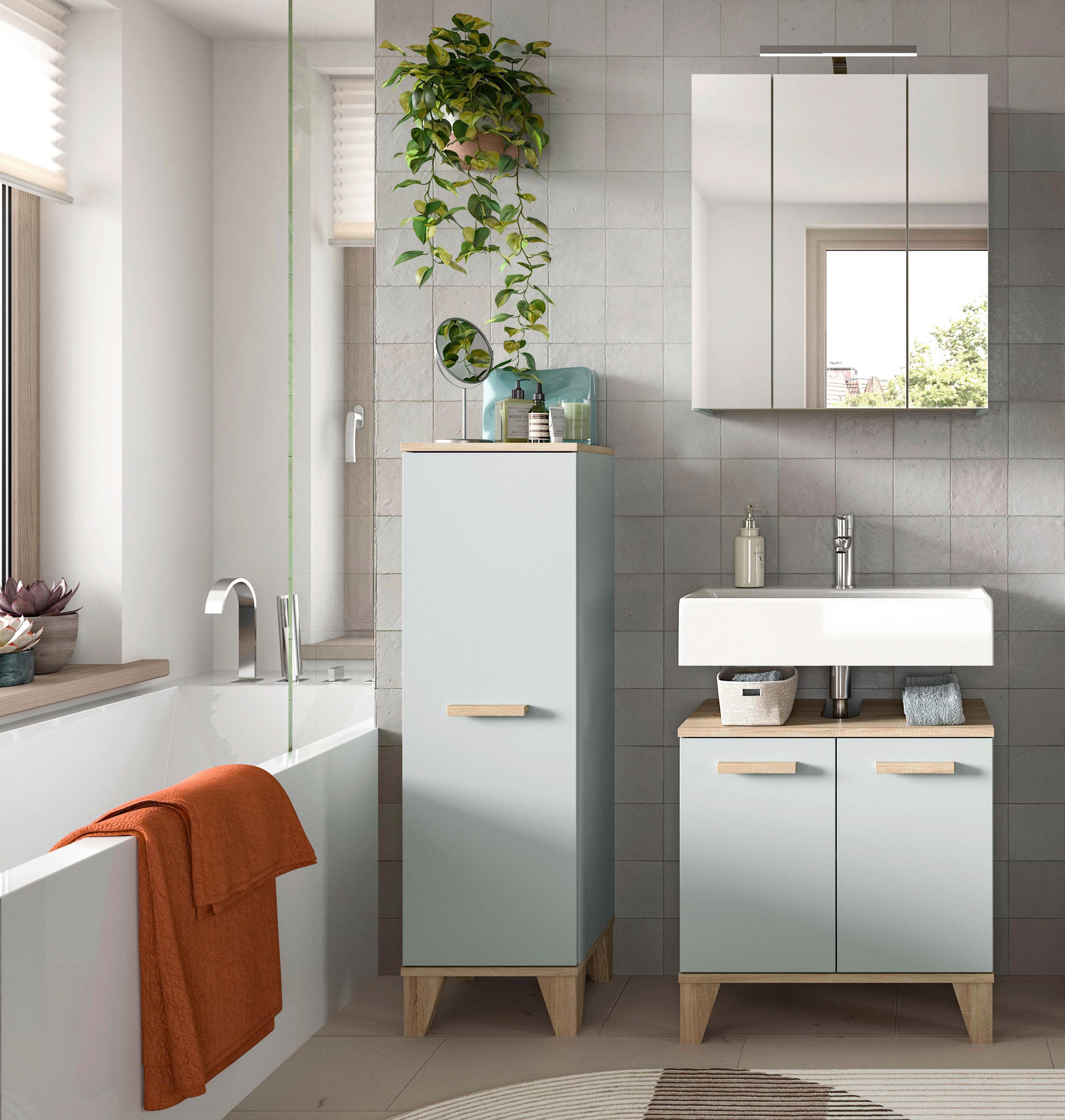 Badezimmer Star 4-tlg. ca. 94 cm Eiche/Graugrün - Graugrün/Eiche San Remo, MODERN, Holzwerkstoff/Kunststoff (94cm) - MID.YOU