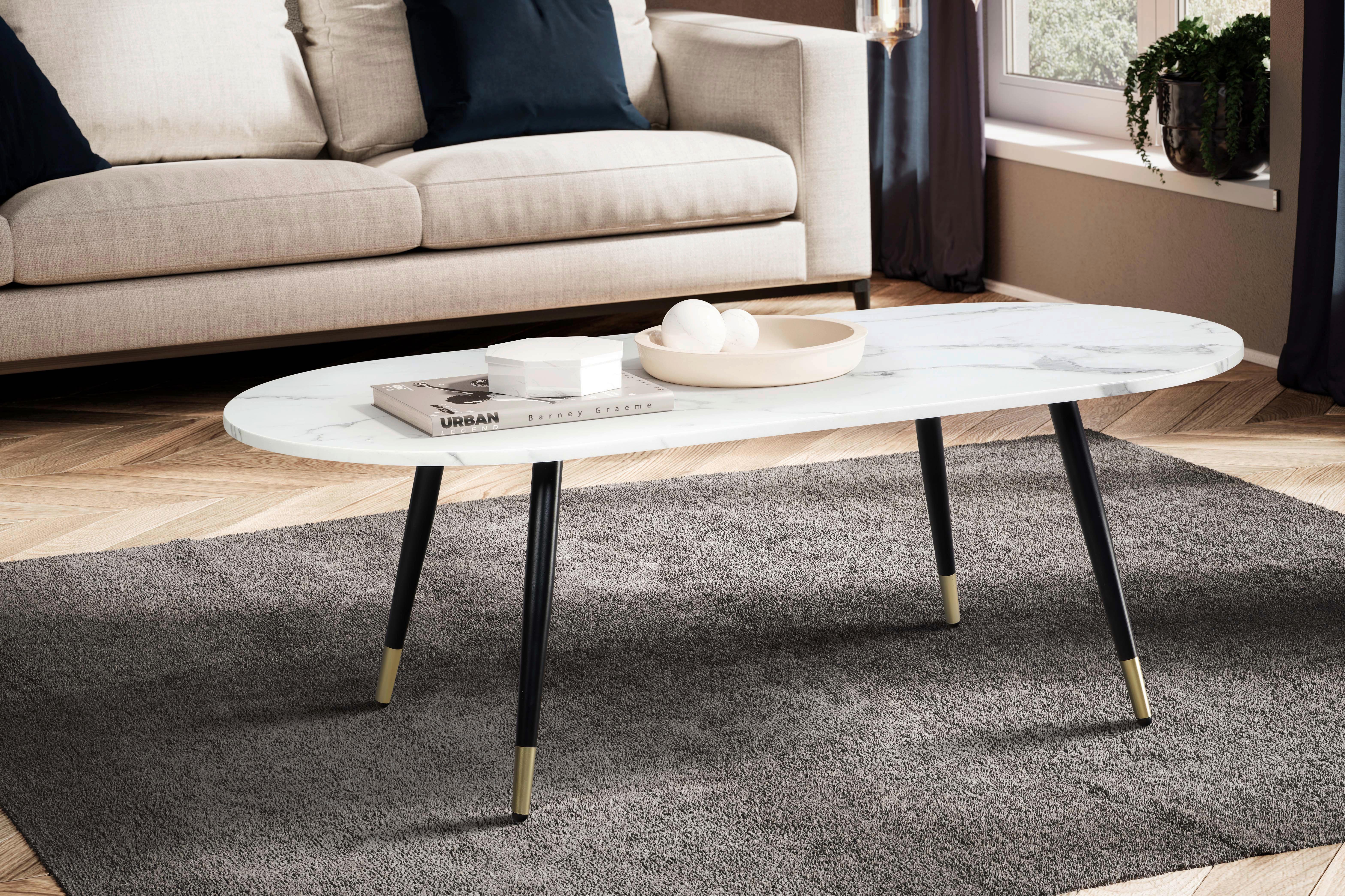 COUCHTISCH WL6.975 - Weiss/Goldfarben, Design, Holzwerkstoff/Metall (120/60/41,5cm) - MID.YOU
