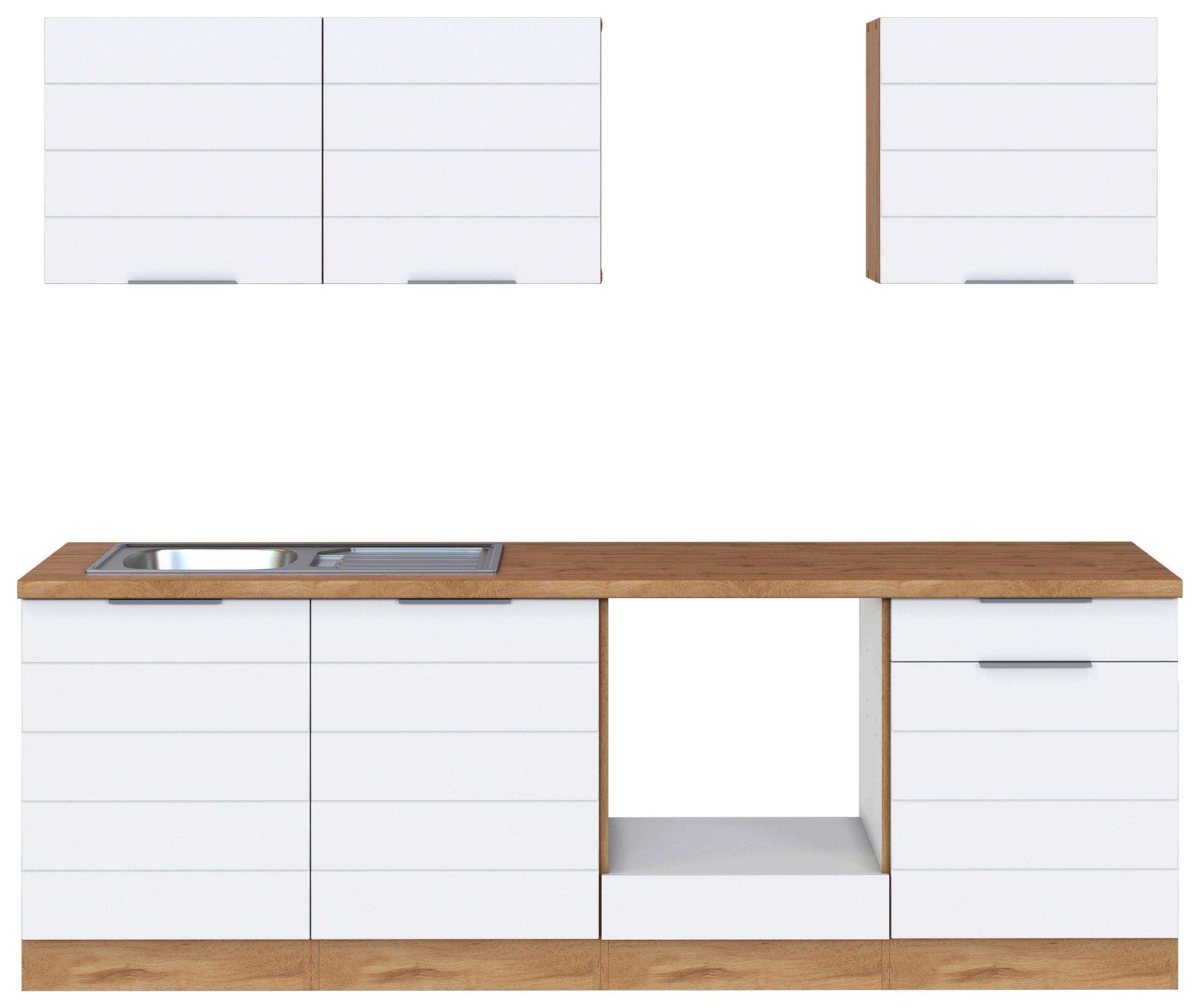 Küchenblock Florenz ohne Geräte ca. 240 cm Weiß/Eiche - Eiche Wotan/Weiß, Design, Holzwerkstoff/Metall (240cm) - Held