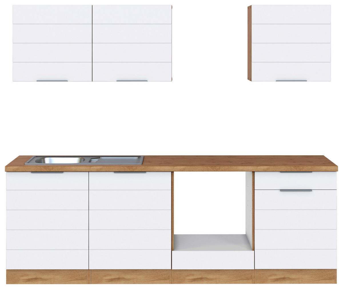 Küchenblock Florenz ohne Geräte ca. 240 cm Weiß/Eiche - Eiche Wotan/Weiß, Design, Holzwerkstoff/Metall (240cm) - Held