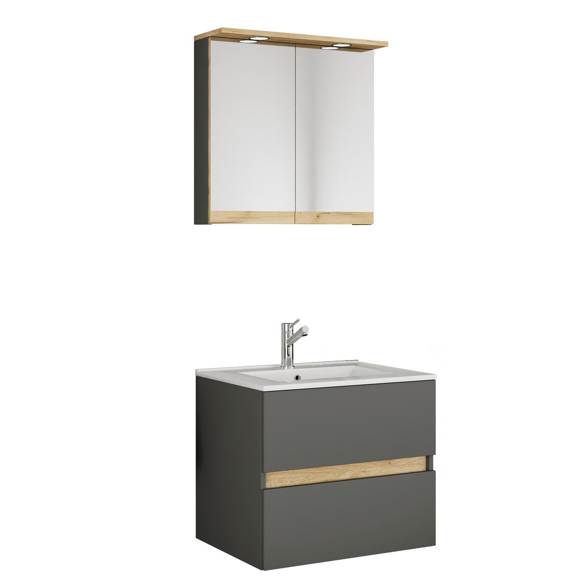 Badezimmer Cosila - Honigeiche/Weiss, Trend, Keramik/Holzwerkstoff (61cm) - MID.YOU