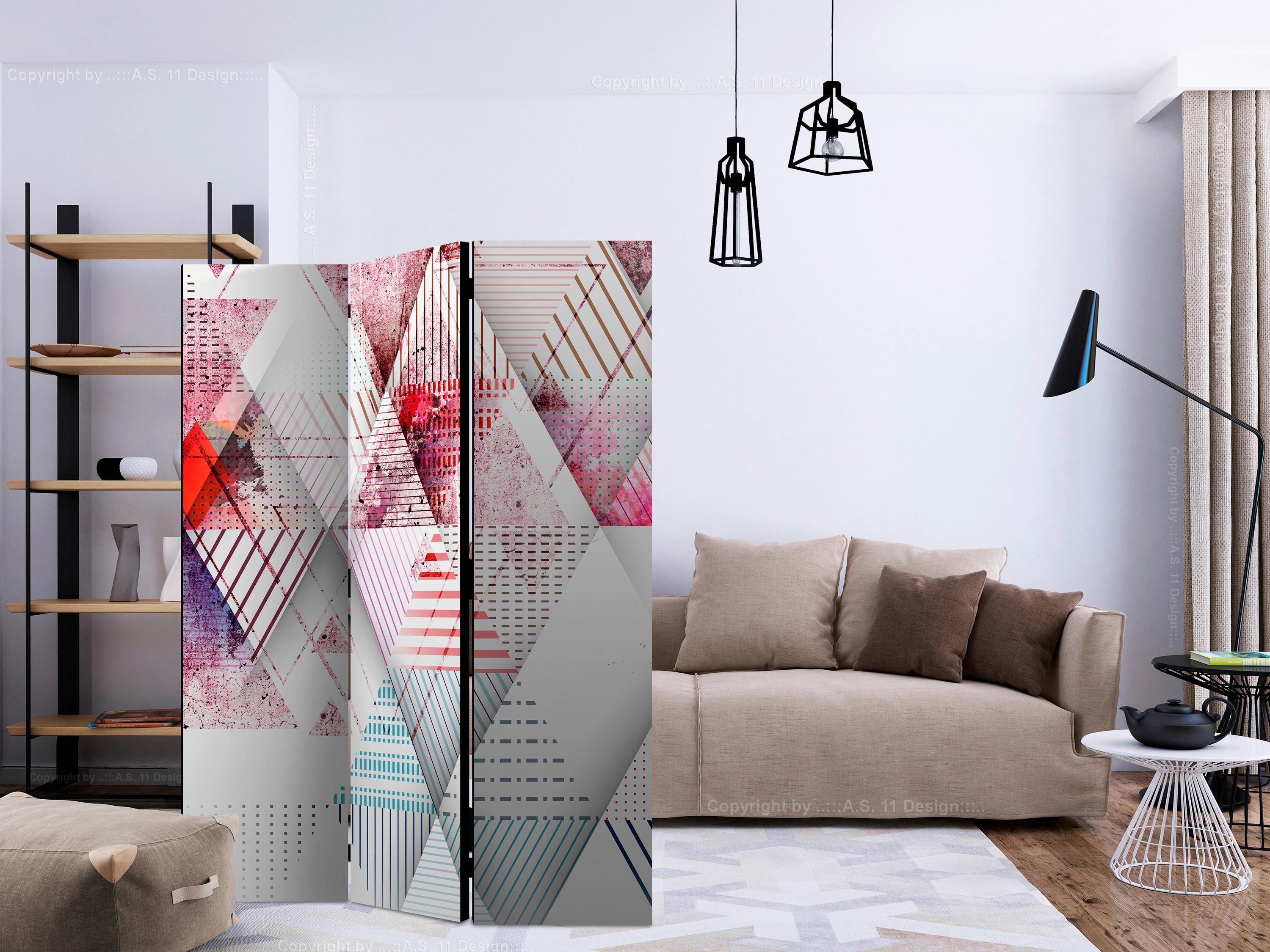 Paravan Triangular World, 3-Delni, Dvostranski - večbarvno, Basics, tekstil/les (135/172/3cm) - artgeist