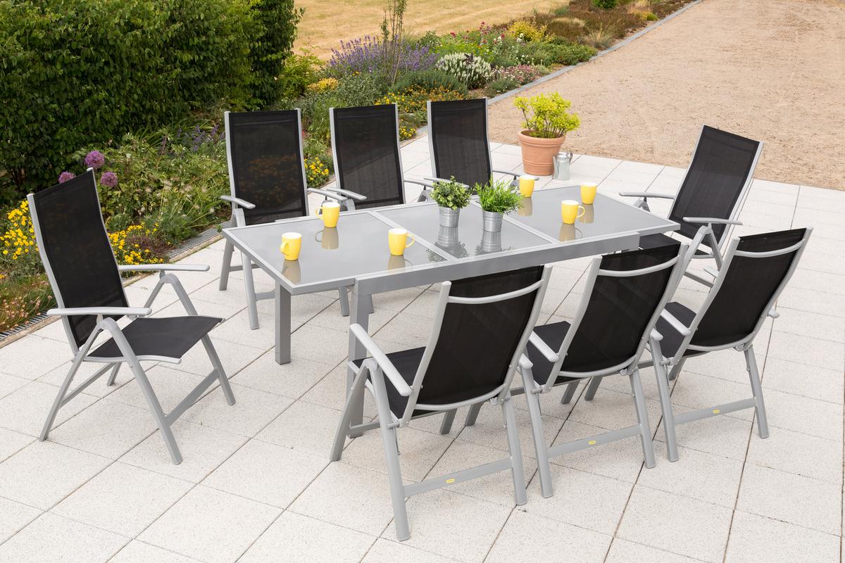 Vrtni Set Carrara, 9-Delni, Raztegljiva Miza - srebrne barve/črna, Moderno, kovina/tekstil - Gardenson