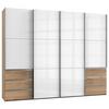 Schwebetürenschrank Level 36D ca. 300 cm Weiß/Eiche Dekor - Chromfarben/Weiß Hochglanz, MODERN, Holzwerkstoff/Metall (300/236/65cm) - MID.YOU