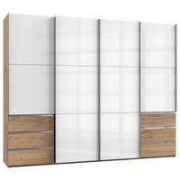 Schwebetürenschrank Level 36D ca. 300 cm Weiß/Eiche Dekor - Chromfarben/Weiß Hochglanz, MODERN, Holzwerkstoff/Metall (300/236/65cm) - MID.YOU