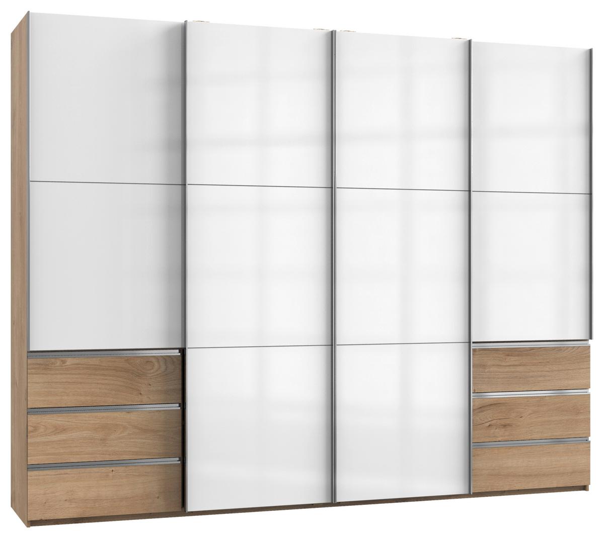 Schwebetürenschrank Level 36D ca. 300 cm Weiß/Eiche Dekor - Chromfarben/Weiß Hochglanz, MODERN, Holzwerkstoff/Metall (300/236/65cm) - MID.YOU