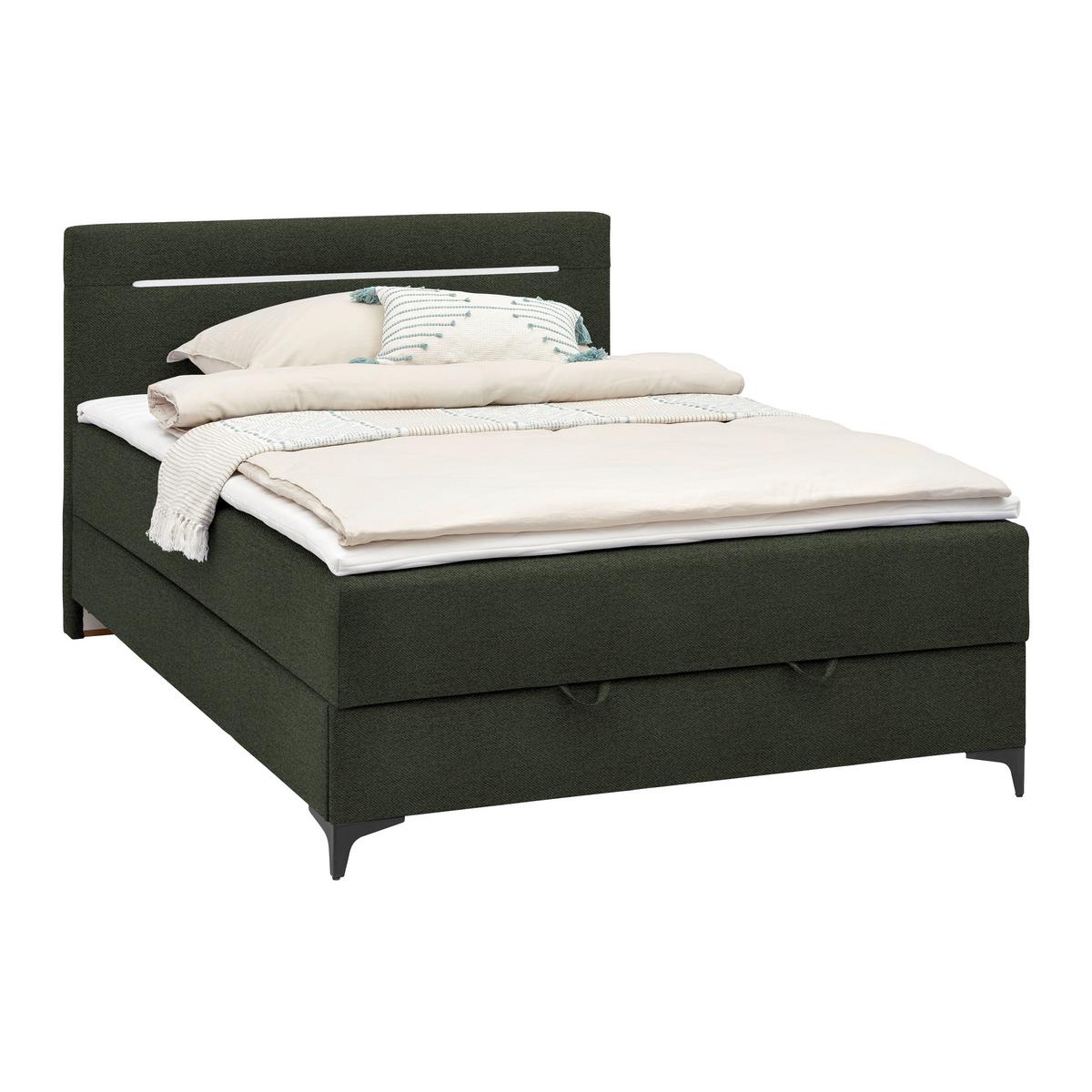 Boxbett Jerry in Olivgrün ca. 120x200cm - Schwarz/Olivgrün, KONVENTIONELL, Textil (120/200cm) - Mömax