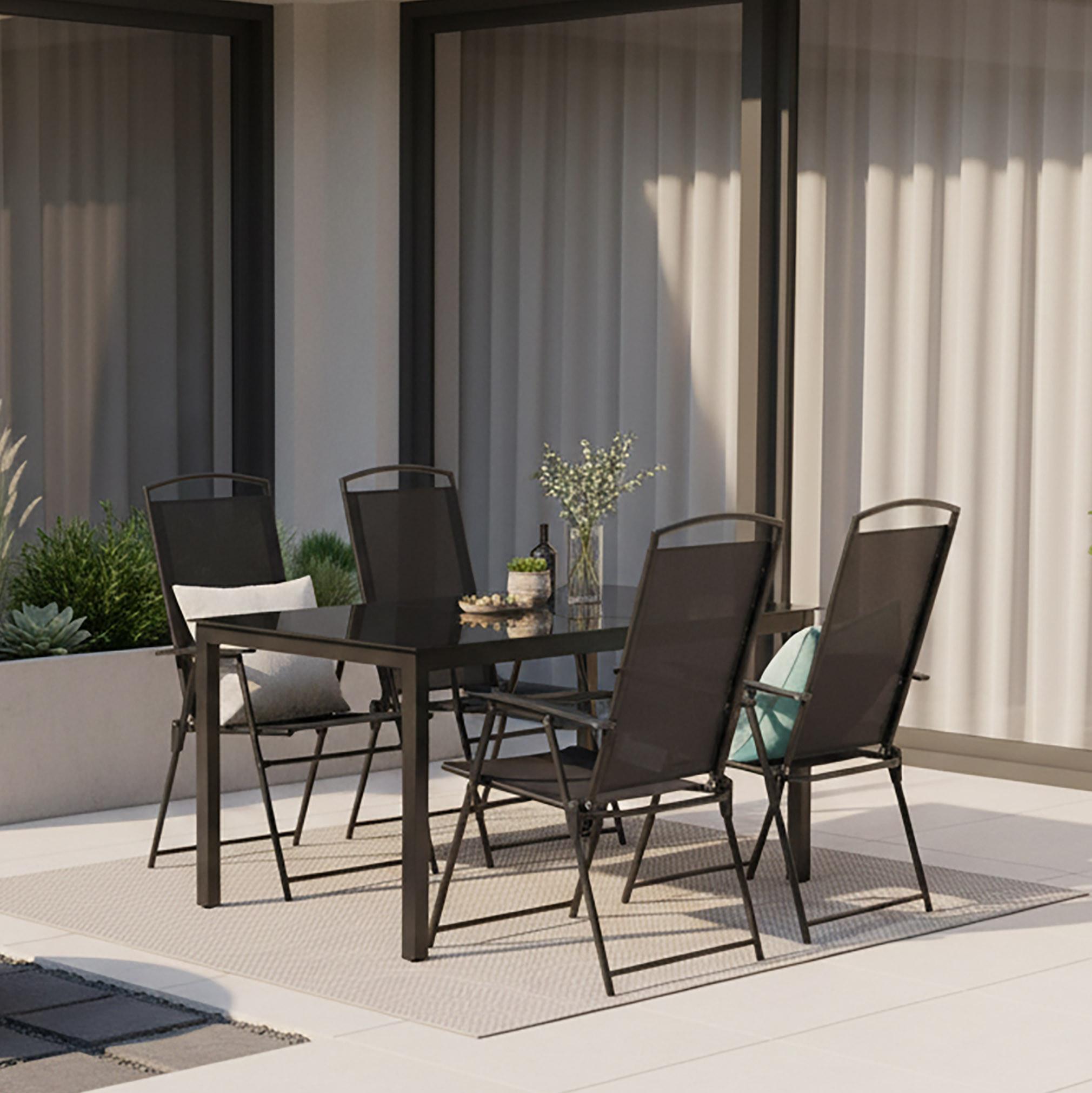 Gartentischgruppe Schwarz 5-teilig - Anthrazit/Schwarz, Basics, Glas/Textil (140/80/73cm) - Gardenson