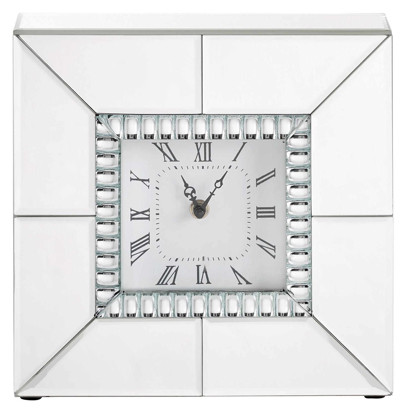 ZEGAR STOŁOWY ANJA - kolor srebrny, Design, materiał drewnopochodny/szkło (25,5/25,5/6,3cm) - Xora