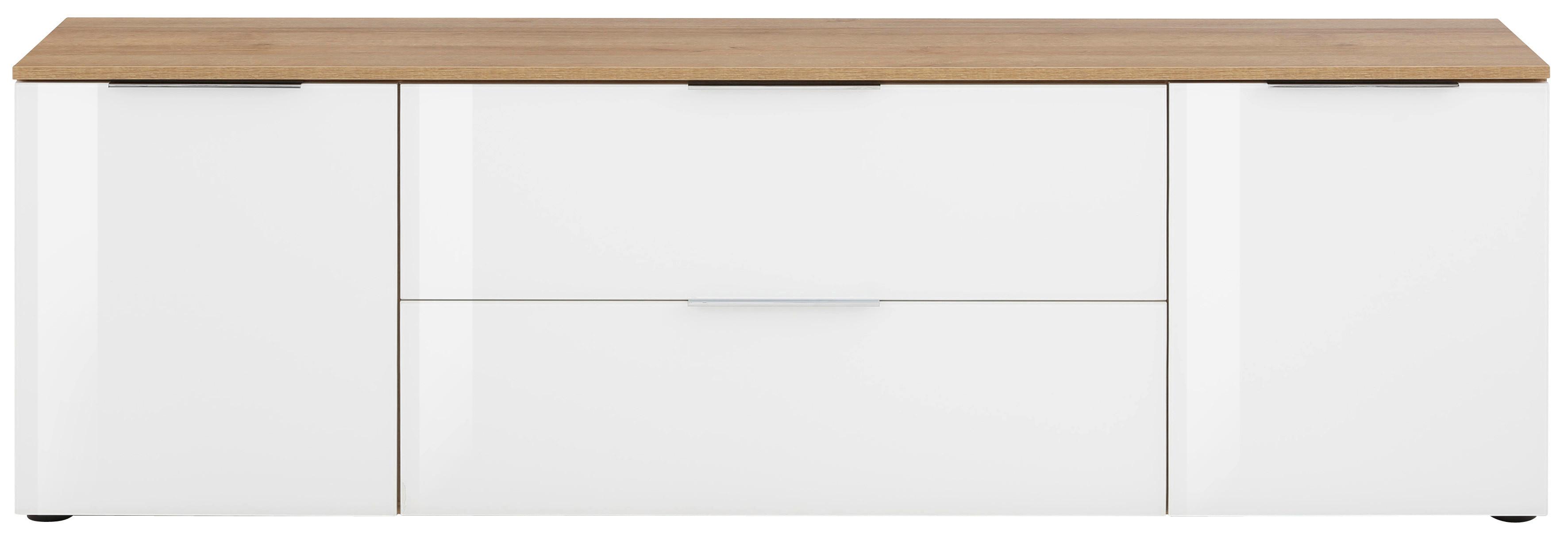 Lowboard in Weiß/Eichefarben - Chromfarben/Eichefarben, MODERN, Glas/Holzwerkstoff (180/55/40cm) - Premium Living