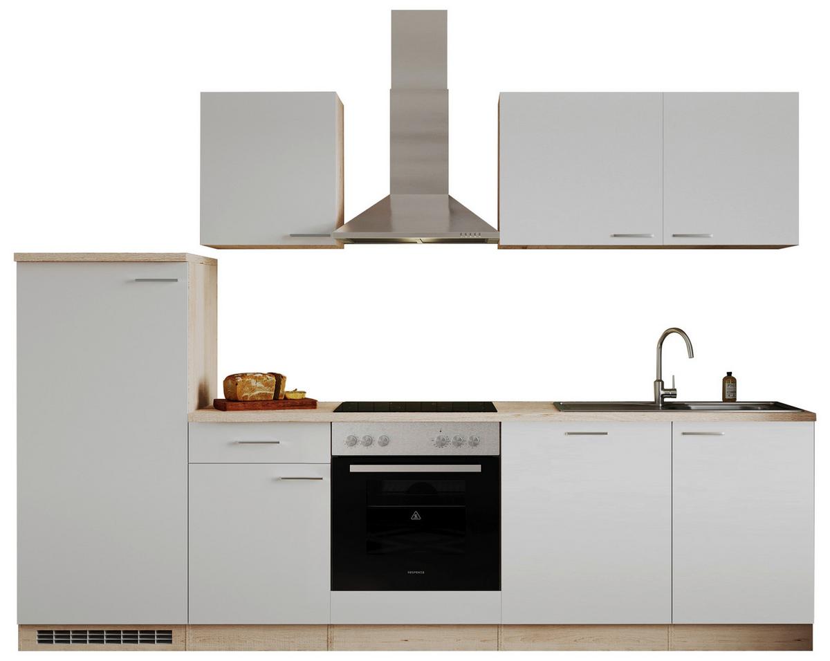 Küchenblock Economy Weiß/Eiche mit Geräte B: ca. 280 cm - Eichefarben/Weiß, Basics, Holzwerkstoff (280cm) - Respekta